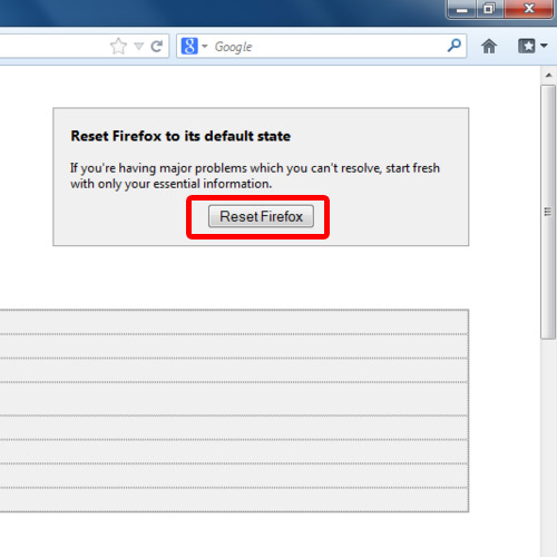 Click on Reset Firefox button