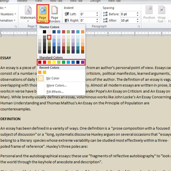 microsoft word change page color