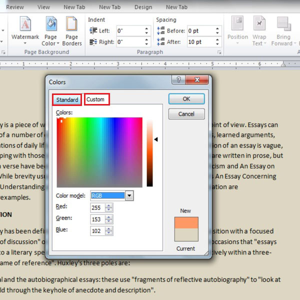 how to change background color on word