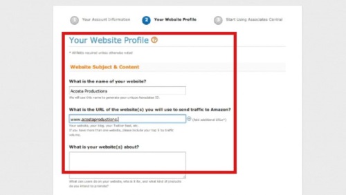 Enter your website or blog information for Amazon approval