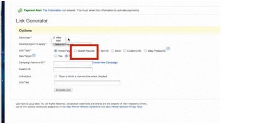 Try setting your ebay link type to the‘search results‘ option