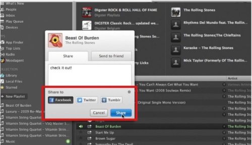 Instantly share music with you friends through Facebook, Twitter, or Tumblr