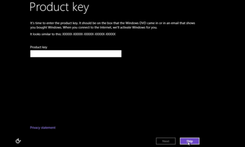 Enter Product Key or skip it