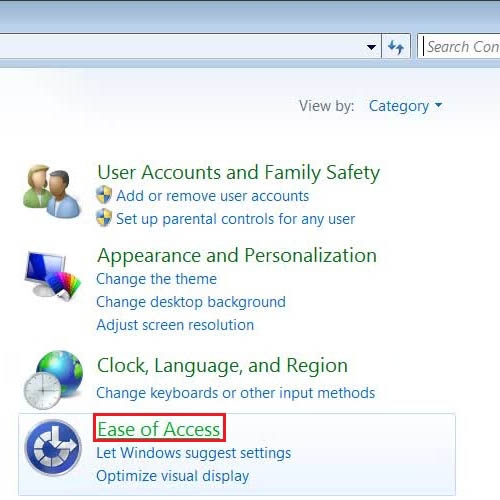 Go to the Ease of Access