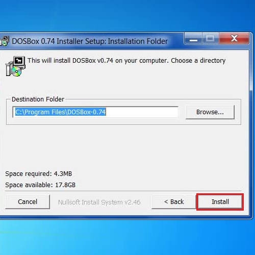 Begin the installation of the dos box in your PC