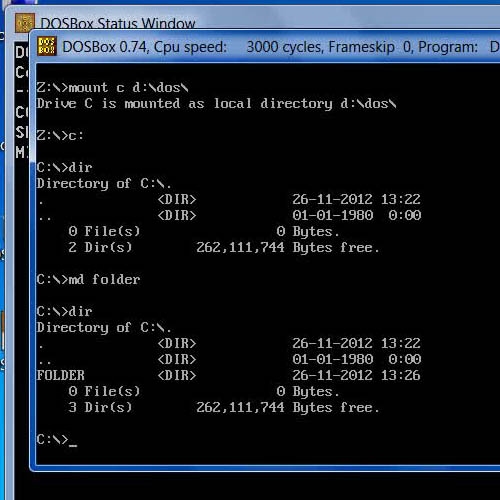 Work on the dos box application with Dos based commands and applications