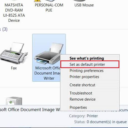 Right click and set the default printer