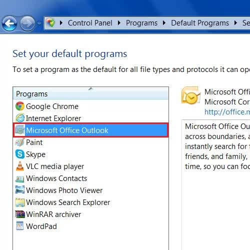 setup default mail client windows 7