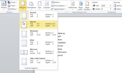 setting different margins on different pages in word