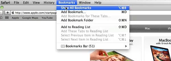 Select Show all Bookmarks in the bookmarks window