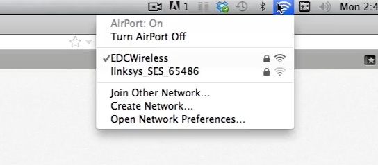 click on wireless signal at top right of menu bar
