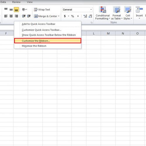 Choose ‘Customize the Ribbon’