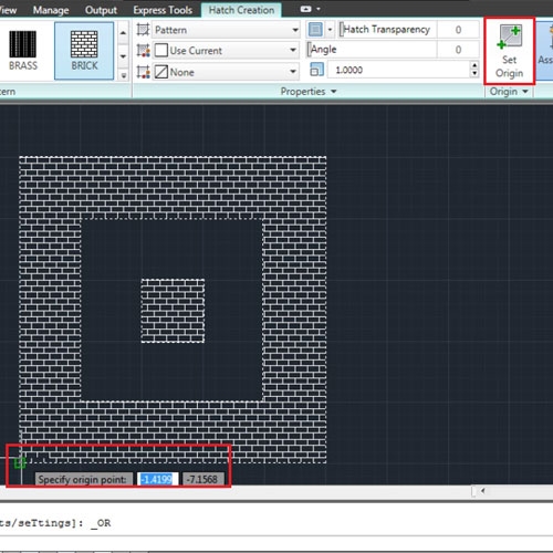 autocad hatch pattern origin point notepad