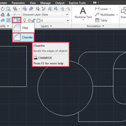 Choose the “Chamfer” tool