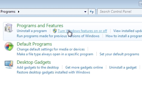 Go to “Turn Windows features on or off” menu