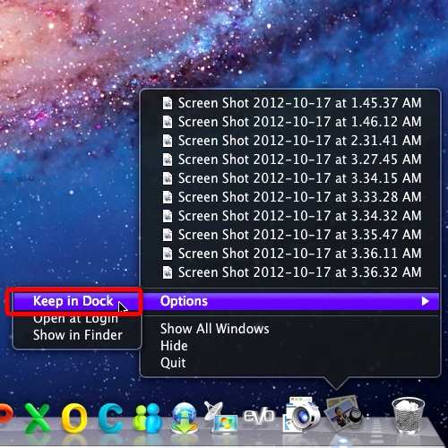 Click on keep in dock option