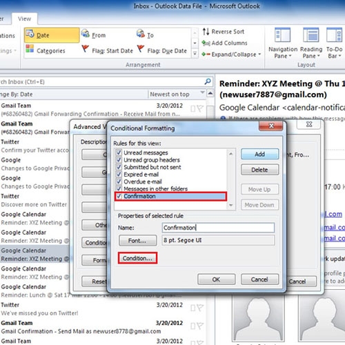 choose custom font color for outlook conditional formatting