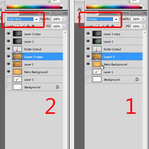 Apply Blend Modes ‘Overlay’ & ‘Color Burn’