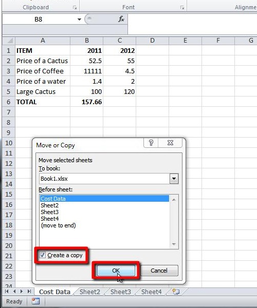 Choosing where to copy the sheet to