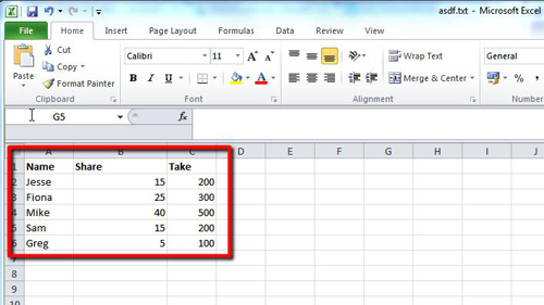 Excel data with a larger column