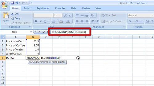 Using the ROUNDUP formula with SUM