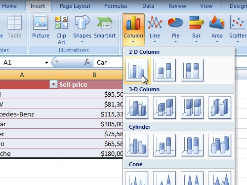 Choose the Clustered Column