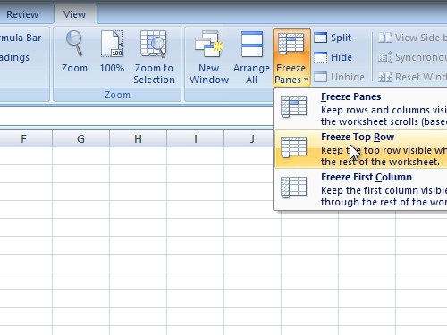 how to freeze the top row in openoffice excel