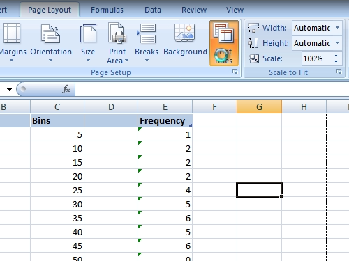 Set the print options of the header row