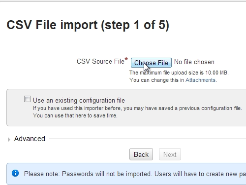 Choose CSV file