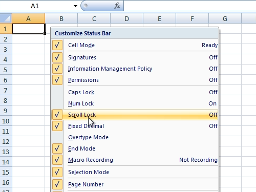how to turn off scroll lock in excel 2007