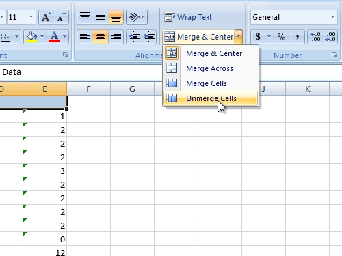 Unmerge cells