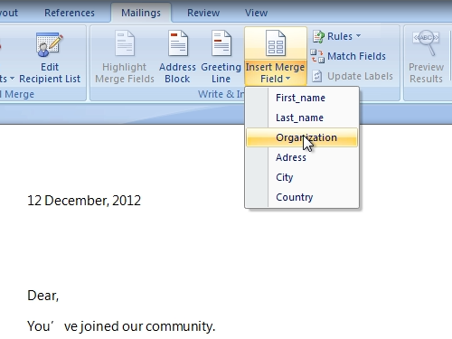 how to do a mail merge in word and excel 2007