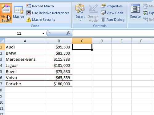 Open the Visual Basic window