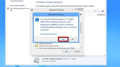 Confirming Internet Explorer removal