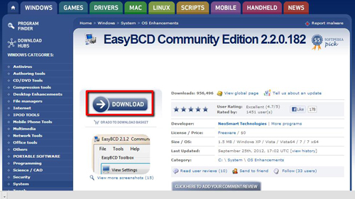 Downloading EasyBCD