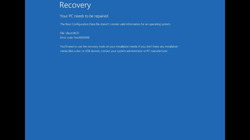 The Recovery screen