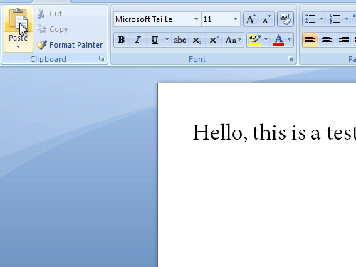 Insert copied text into Microsoft Word document