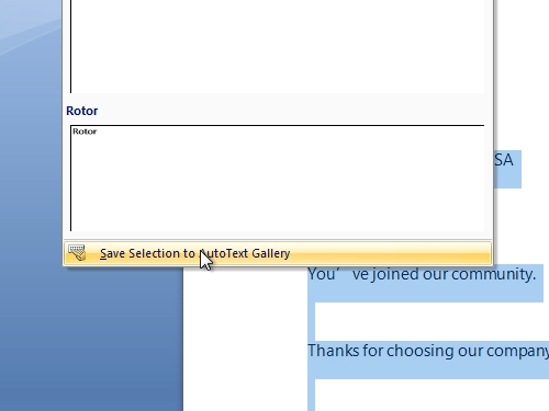 Save Selection to AutoText Gallery