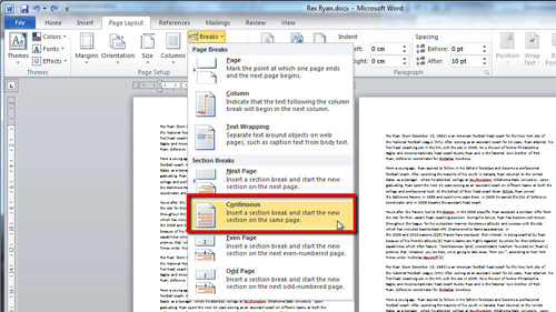 change page layout in word 2010