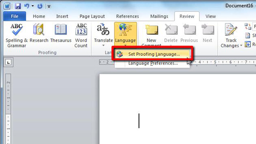 Opening the language settings