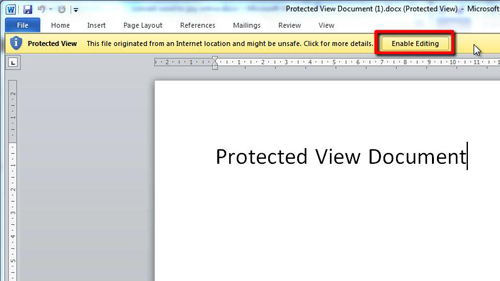 disable word document protected view