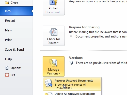 microsoft word unsaved document recovery