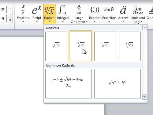 insert equation in word 2010