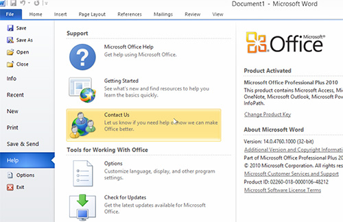 Choose Microsoft Office Help