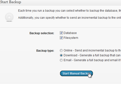 Click start Manual Backup