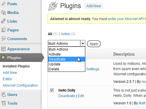 Disable the installed plugins