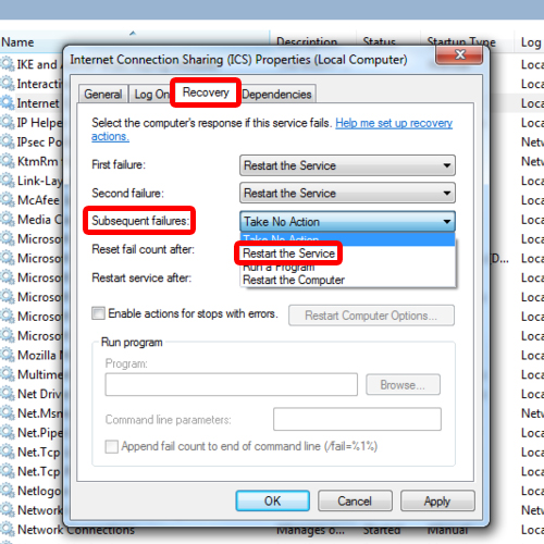 Changing the subsequent failures option