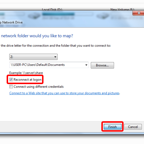 enabling the reconnect at logon option