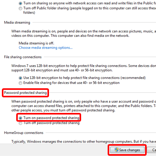 enabling password protected sharing