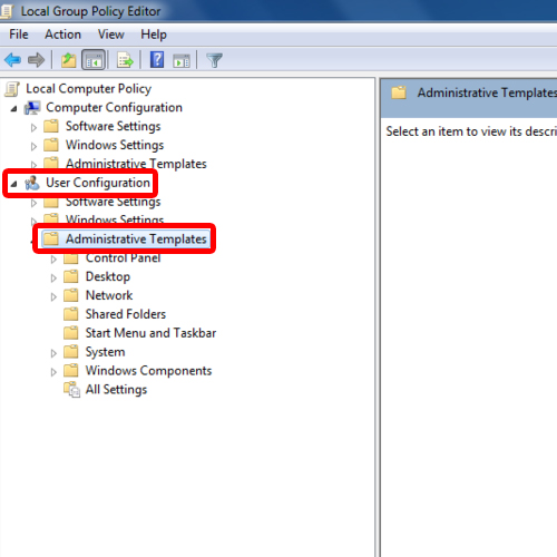 Accessing Administrative Template under User Configurations